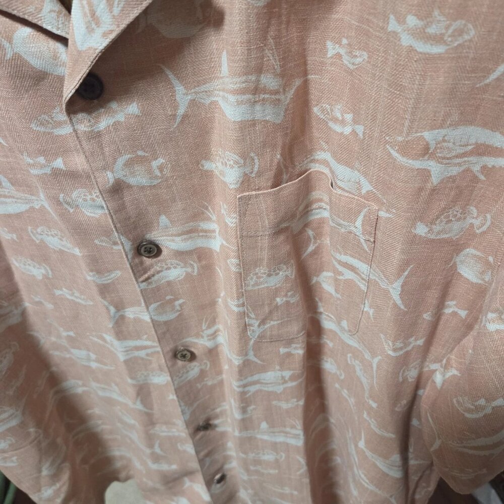 28 Palms Silk Linen Hawaiian Aloha Tropical Button Shirt Pink & White Size 2XL - Picture 3 of 5